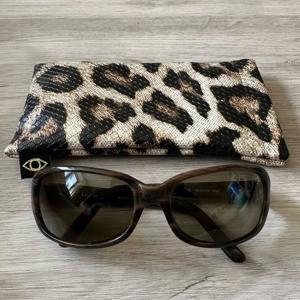 Kate Spade Celeste Sunglasses Golden Tortoise Brown with Leopard Print Sleeve